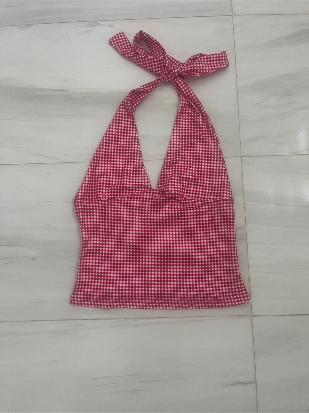 Red Gingham Halter Neck Tank Top